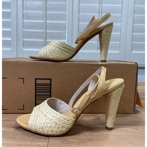 Joie Calan Raffia Ankle-Strap Sandals Natural Tan Leather Size 6 NWOB Comfy Heel - Picture 4 of 12